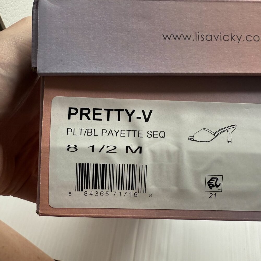 Lisa Vicky Sequin Slide Mule Heels 8.5 Black Silver Party Dressy Shoes NWT Shiny - Picture 11 of 11